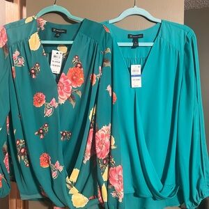INC International Concepts Teal and Floral Blouse Duo